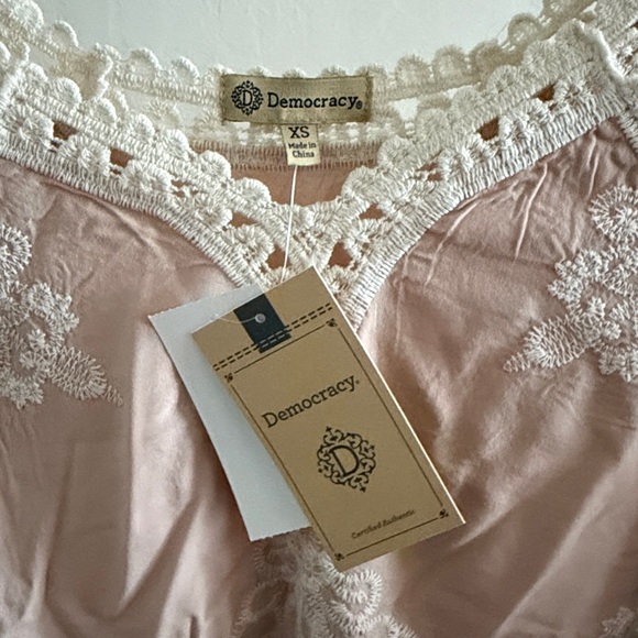 Democracy Pink Embroidered Lace-Trim Blouse - Picture 3 of 4